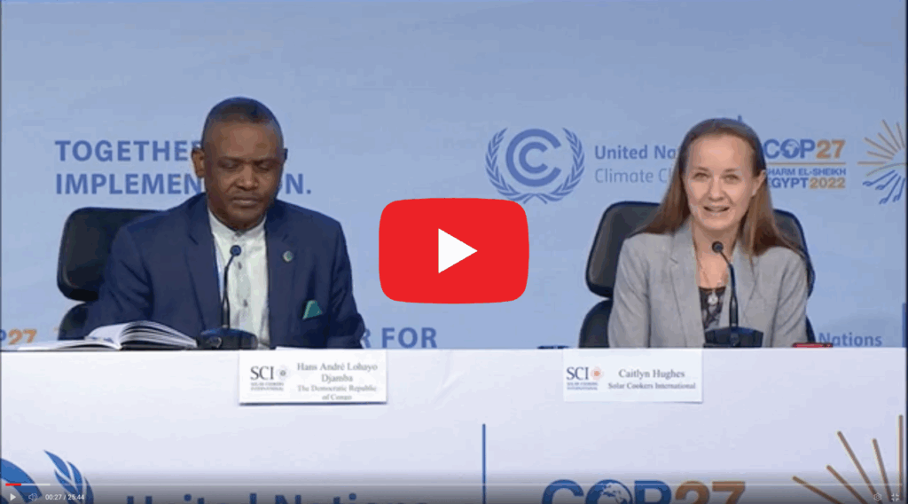 Dr. Hans André Lohayo Djamba and SCI discussing solar cooking, NDCs, and Green Climate Fund at COP27
