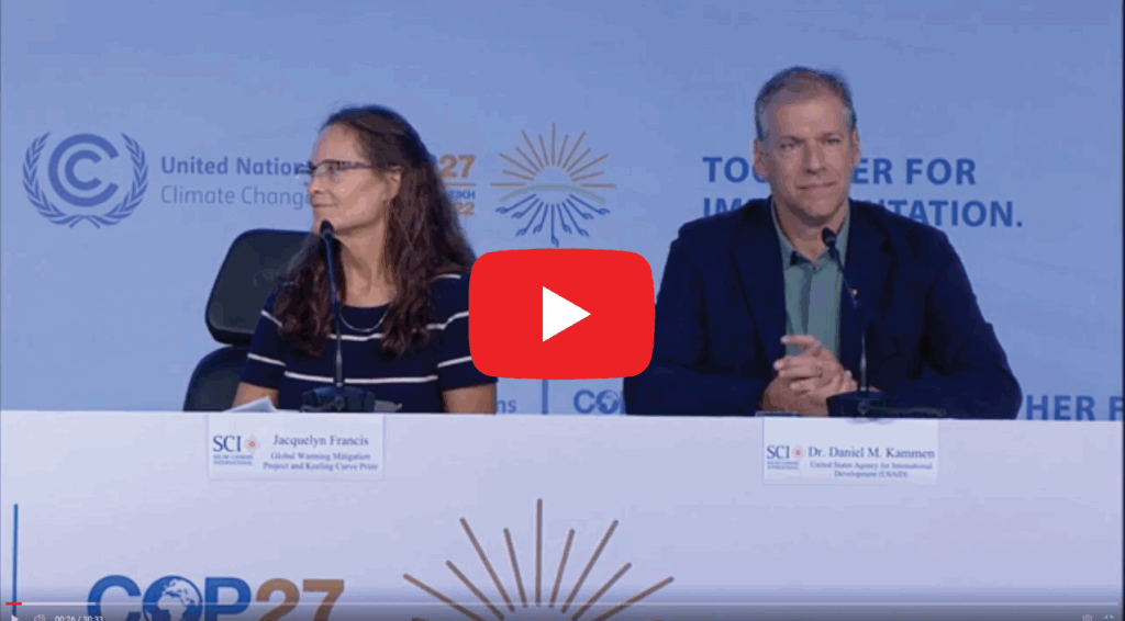 SCI and USAID representatives discussing solar cooking and climate solutions at COP27 press conference