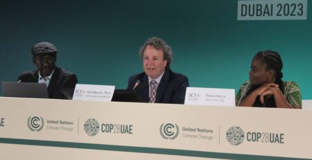 SCI COP28 press conference featuring climate leaders discussing solar cooking solutions in Africa
