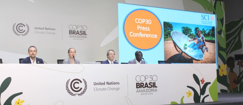 SCI press conference at COP30 highlighting solar cooking and clean energy