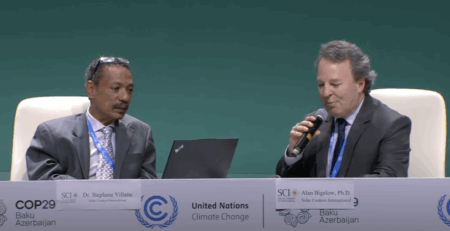 SCI representatives presenting a new solar cooking initiative for the Central African Republic at COP29