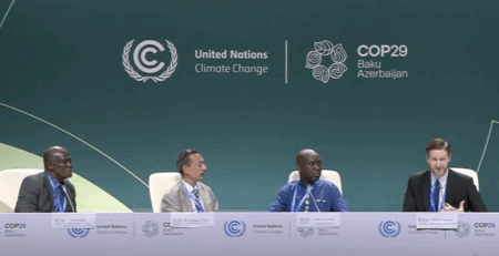 SCI representatives and partners presenting a clean cooking collaboration with the United Nations at COP29