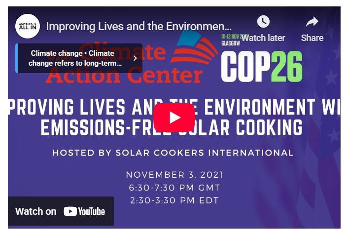 SCI speakers and guest panelists advocating for solar cooking at the COP26 U.S. Climate Action Center