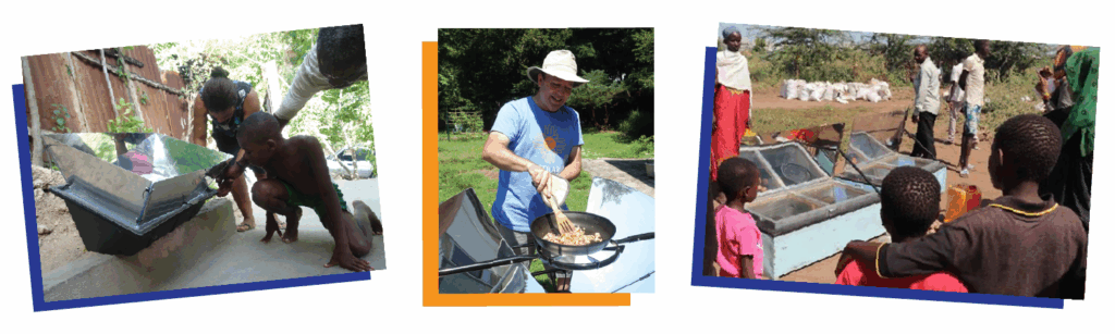 Collage featuring solar cooking advocates supporting clean cooking, public health, and climate resilience