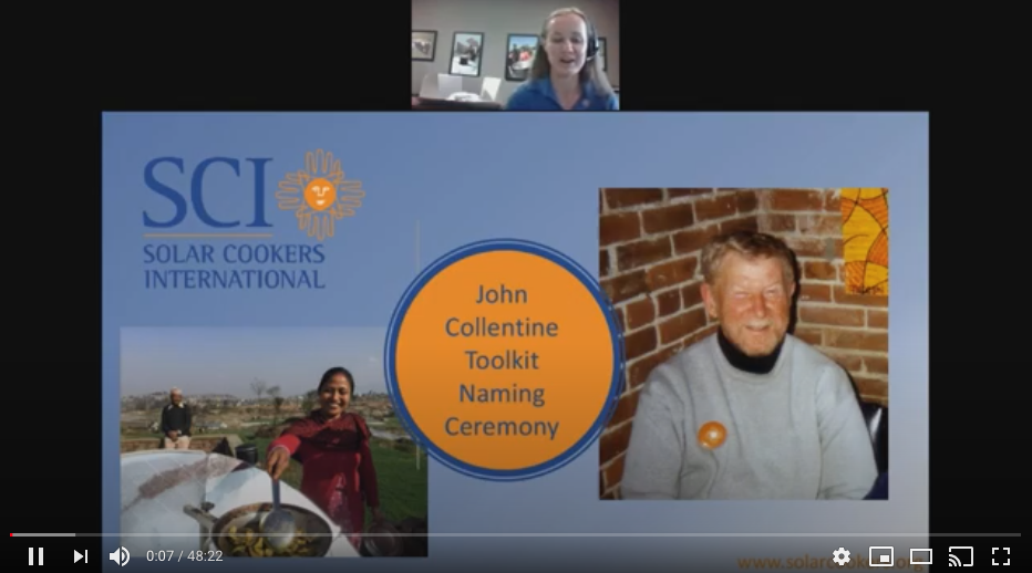 Solar Cookers International honoring John Collentine with the Solar Cooking Toolkit Naming Ceremony