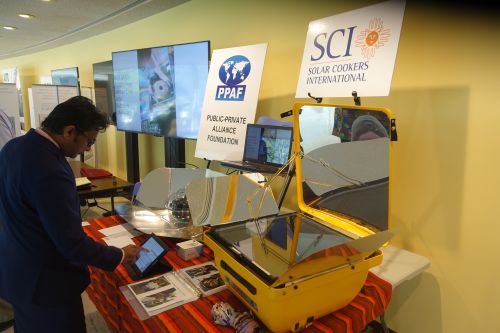 CooKit and SunFocus solar cookers displayed at United Nations High Level Political Forum promoting clean energy cooking