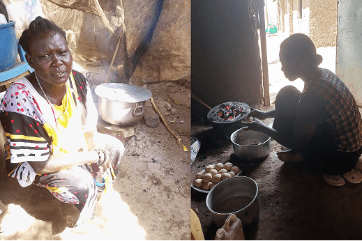 Women preparing meals with wood and charcoal before adopting solar cookers